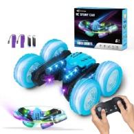 RC Stunt Car Double Sided roll, 360° Rotating Teton Remote Control Car - LED Headlights and Colourful Light Wheels,