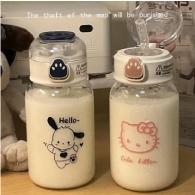 500ML Sanrio Hello Kitty Water BottleTransparent Straw Water Bottle Diy AnimeKuromi Cinnamoroll Plastic Cups Thing Gift